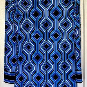 Michael Kors Long Sleeve Dress with Blue and Black Pattern